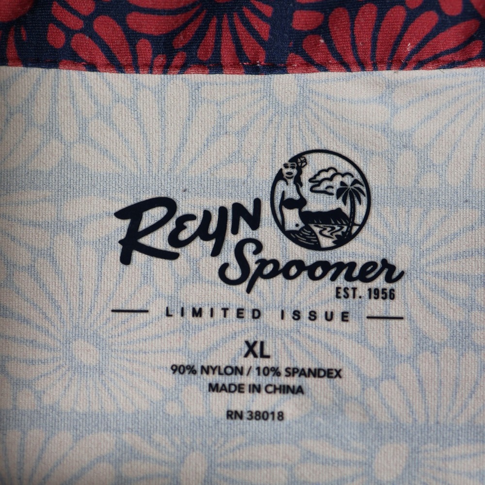 Reyn Spooner Polo Shirt Mens XL Pink Blue Floral Performance Limited Issue Golf - Picture 10 of 11